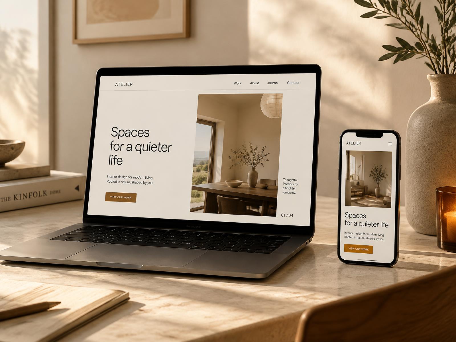 Example website layout shown on a laptop and phone